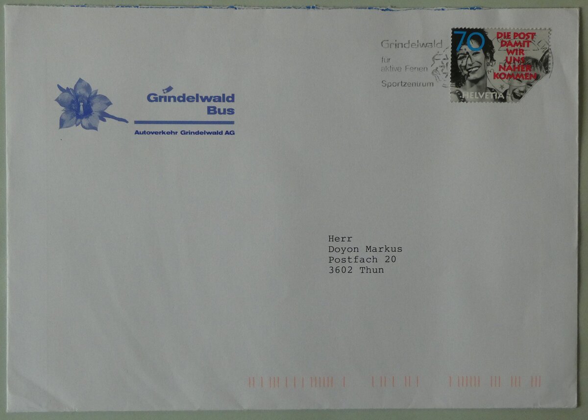 (236'547) - GrindelwaldBus-Briefumschlag vom 2. M�rz 1998 am 4. Juni 2022 in Thun