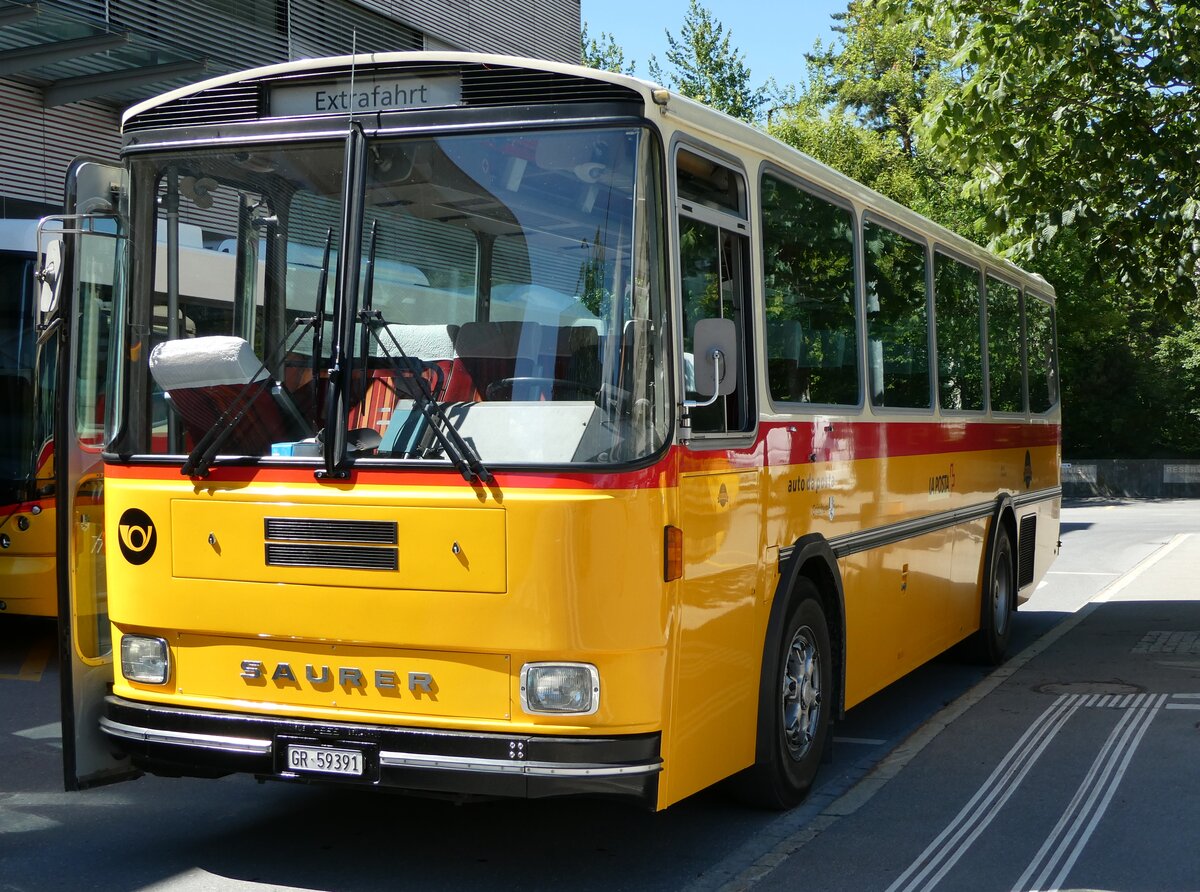 (237'176) - Gaudenz, Andeer - GR 59'391 - Saurer/R&J (ex Mark, Andeer; ex PostAuto Graub�nden; ex P 24'350) am 12. Juni 2022 beim Bahnhof Landquart