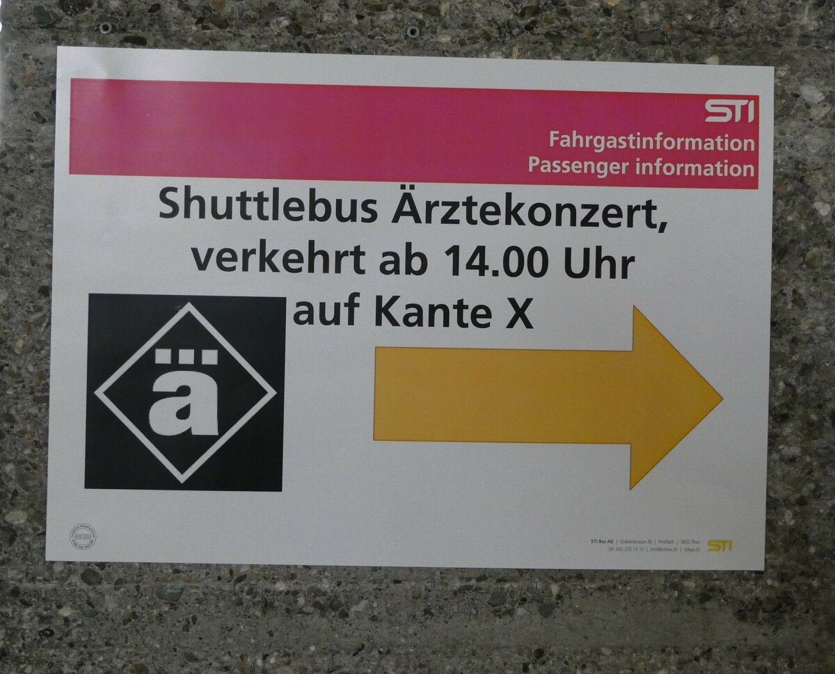 (237'265) - STI-Fahrgastinformation Shuttlebus �rztekonzert am 18. Juni 2022 im Bahnhof Thun