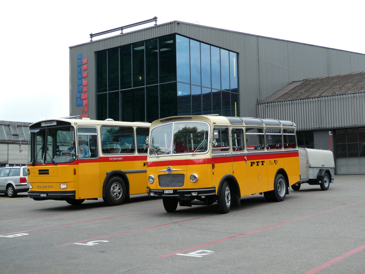 (237'535) - Schmid, Th�rishaus - Nr. 9/BE 26'105 - Saurer/R&J (ex Geiger, Adelboden Nr. 9) am 26. Juni 2022 in Niederwangen, Pneu Fahrni