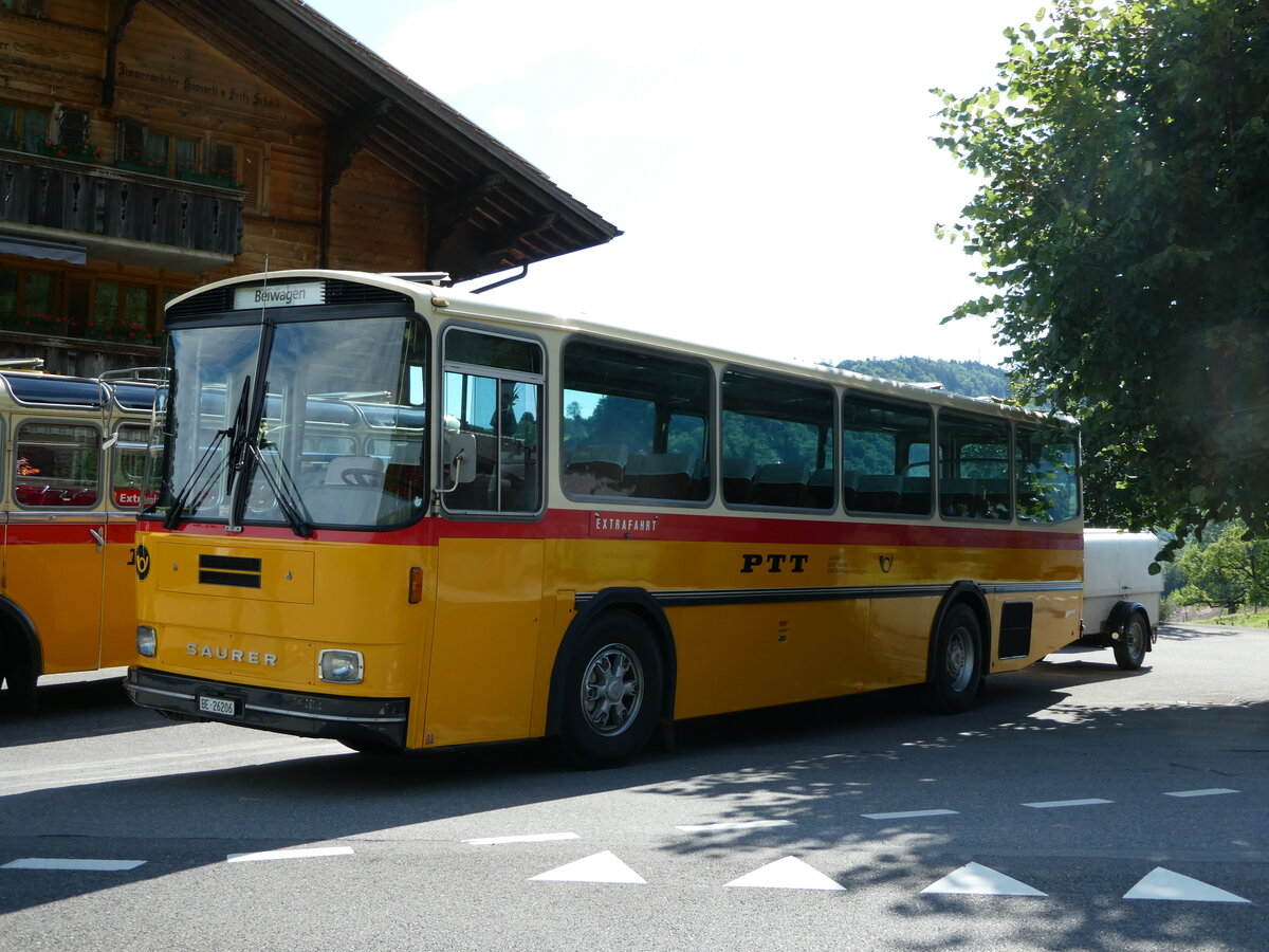 (237'548) - Schmid, Th�rishaus - BE 26'206 - Saurer/T�scher (ex P 24'244) am 26. Juni 2022 in Niederstocken, Gasthof zum Stockhorn