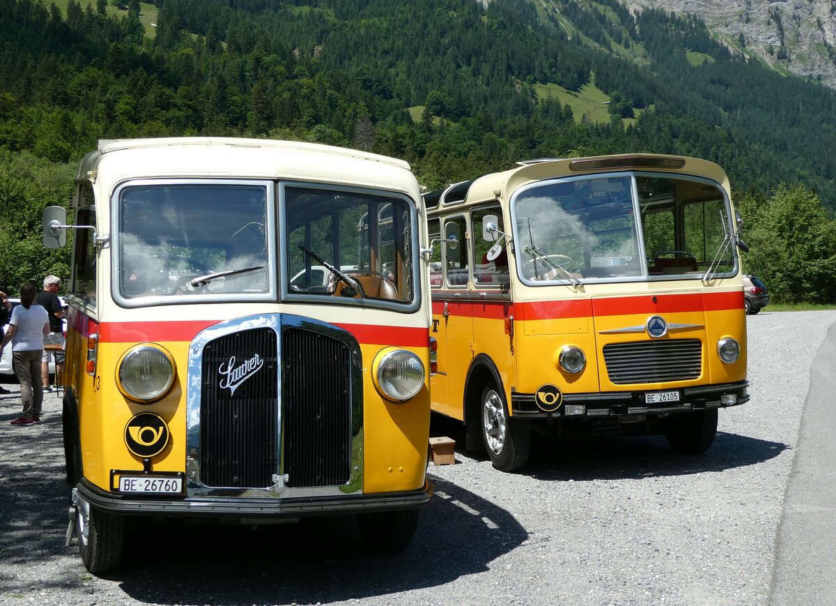 (237'624) - Schmid, Th�rishaus - Nr. 3/BE 26'760 - Saurer/Gangloff (ex Geiger, Adelboden Nr. 3) am 26. Juni 2022 in Kiental, Tschingelsee