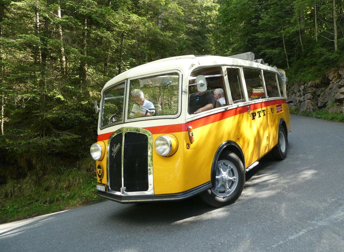 (237'686) - Schmid, Th�rishaus - Nr. 3/BE 26'760 - Saurer/Gangloff (ex Geiger, Adelboden Nr. 3) am 26. Juni 2022 in Kiental, Hexenkessel