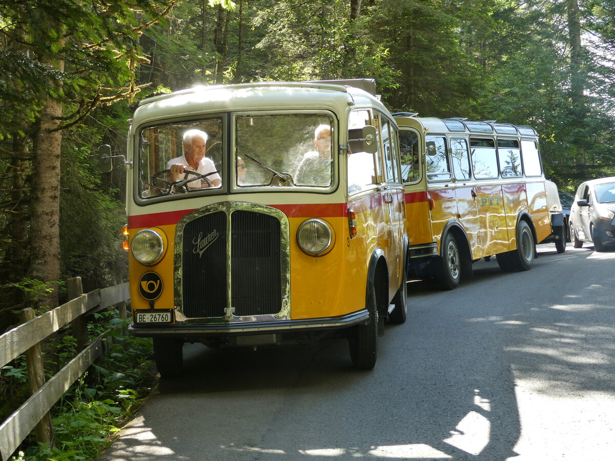 (237'690) - Schmid, Th�rishaus - Nr. 3/BE 26'760 - Saurer/Gangloff (ex Geiger, Adelboden Nr. 3) am 26. Juni 2022 in Kiental, Hexenkessel