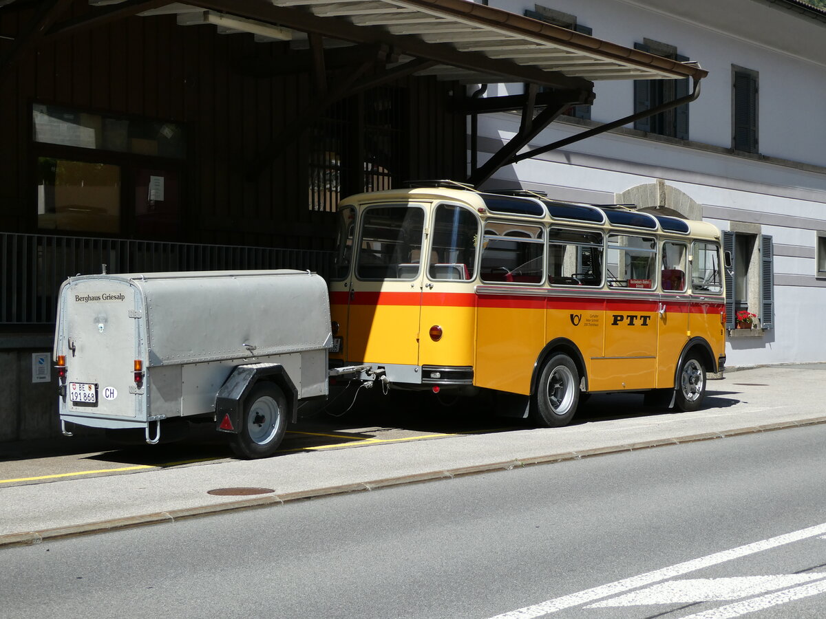 (237'951) - Schmid, Th�rishaus - Nr. 9/BE 26'105 - Saurer/R&J (ex Geiger, Adelboden Nr. 9) am 10. Juli 2022 beim Bahnhof Lavorgo