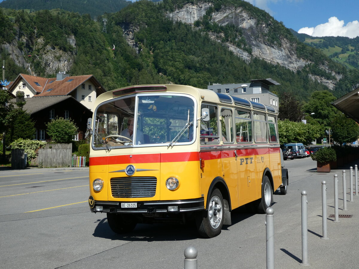 (237'997) - Schmid, Th�rishaus - Nr. 9/BE 26'105 - Saurer/R&J (ex Geiger, Adelboden Nr. 9) am 10. Juli 2022 beim Bahnhof Meiringen
