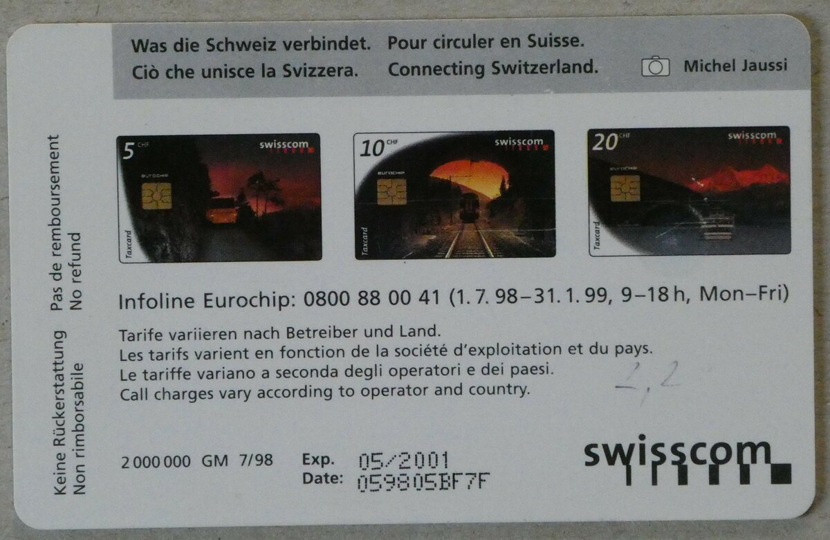 (238'058) - Taxcard - 5 CHF - Was die Schweiz verbindet am 14. Juli 2022 in Thun (R�ckseite)