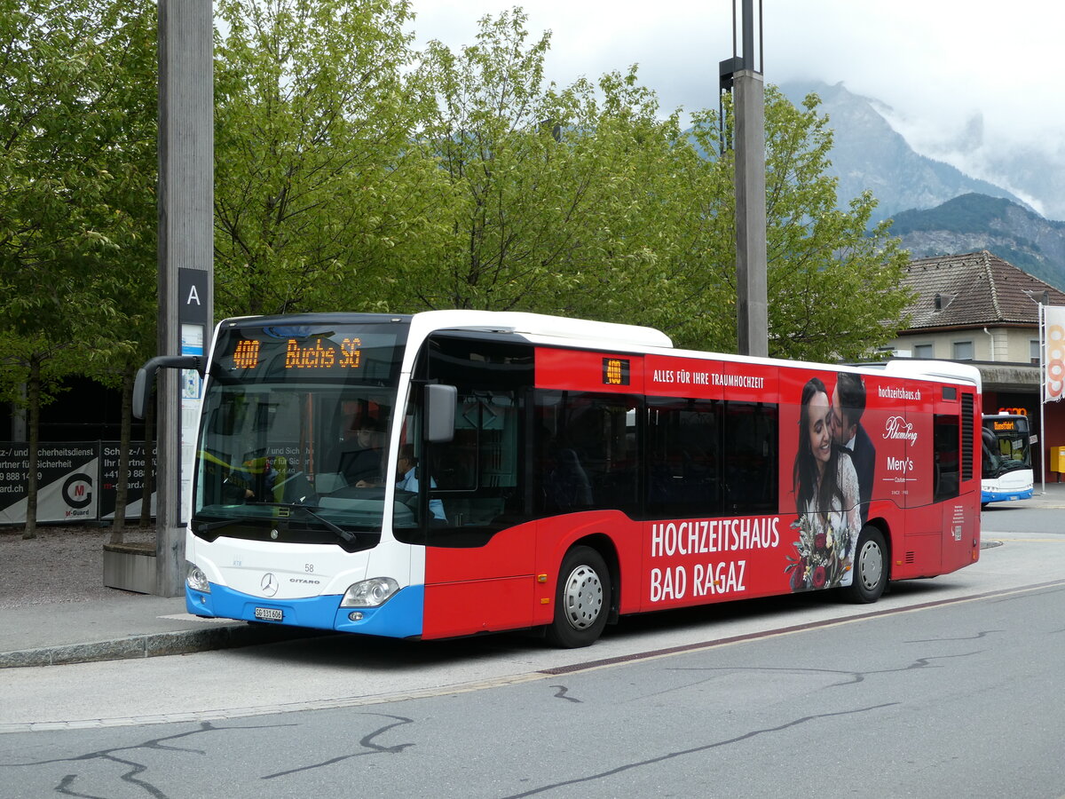 (239'297) - RTB Altst�tten - Nr. 58/SG 131'606 - Mercedes am 20. August 2022 beim Bahnhof Sargans