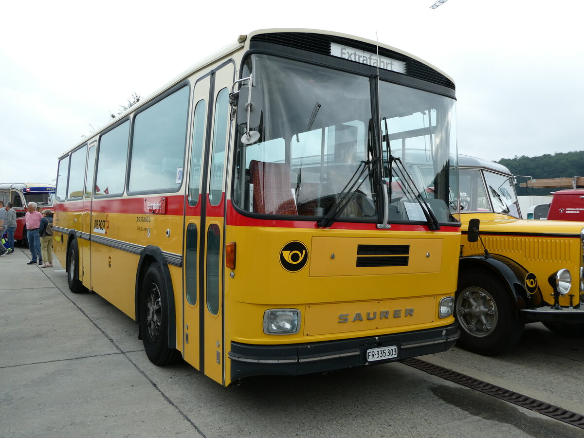 (239'587) - Eichenberger, B�singen - FR 335'303 - Saurer/R&J (ex Schlapp, Cottens; ex Ruklic, Schaffhausen; ex Heim, Flums; ex Frigg, Zernez; ex P 24'279) am 27. August 2022 in Oberkirch, CAMPUS Sursee