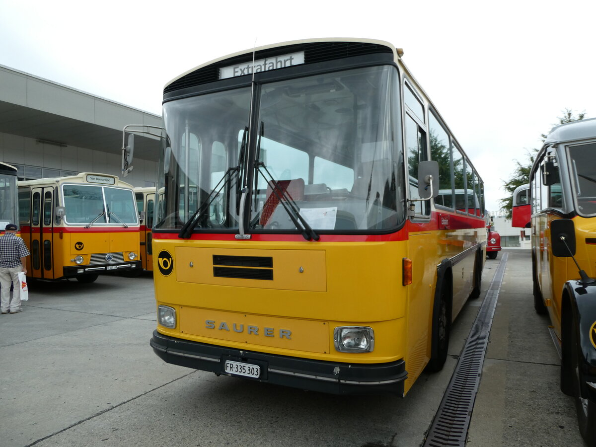 (239'589) - Eichenberger, B�singen - FR 335'303 - Saurer/R&J (ex Schlapp, Cottens; ex Ruklic, Schaffhausen; ex Heim, Flums; ex Frigg, Zernez; ex P 24'279) am 27. August 2022 in Oberkirch, CAMPUS Sursee
