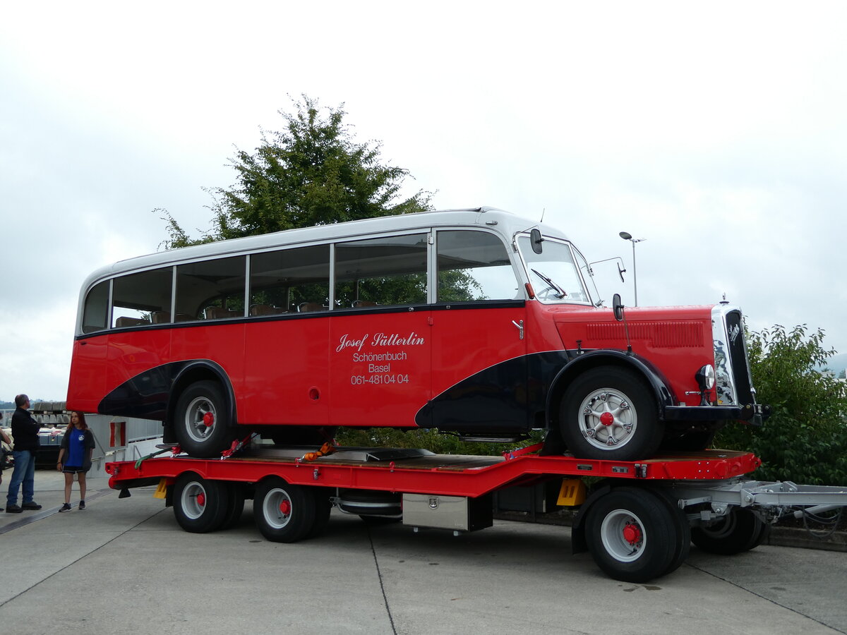 (239'600) - S�tterlin, Sch�nenbuch - Saurer/Gangloff (ex Geiger, Adelboden Nr. 11; ex P 23'100; ex P 2153) am 27. August 2022 in Oberkirch, CAMPUS Sursee