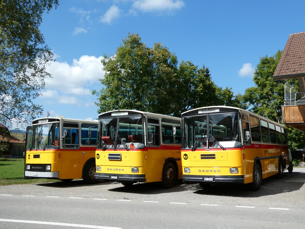 (239'875) - Schmid, Th�rishaus - BE 26'206 - Saurer/T�scher (ex P 24'244) am 28. August 2022 in Schwarzenegg, Restaurant Kreuz