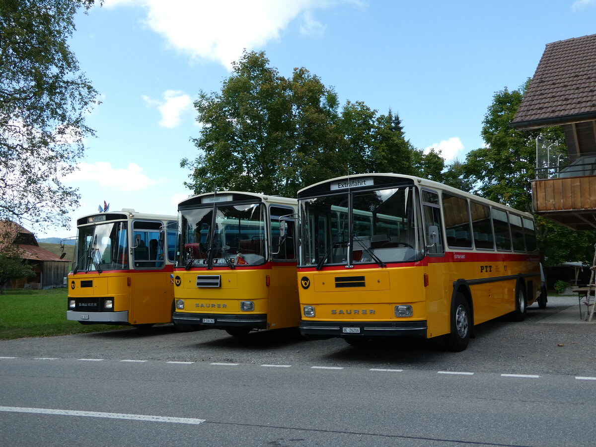 (239'884) - Schmid, Th�rishaus - BE 26'206 - Saurer/T�scher (ex P 24'244) am 28. August 2022 in Schwarzenegg, Restaurant Kreuz