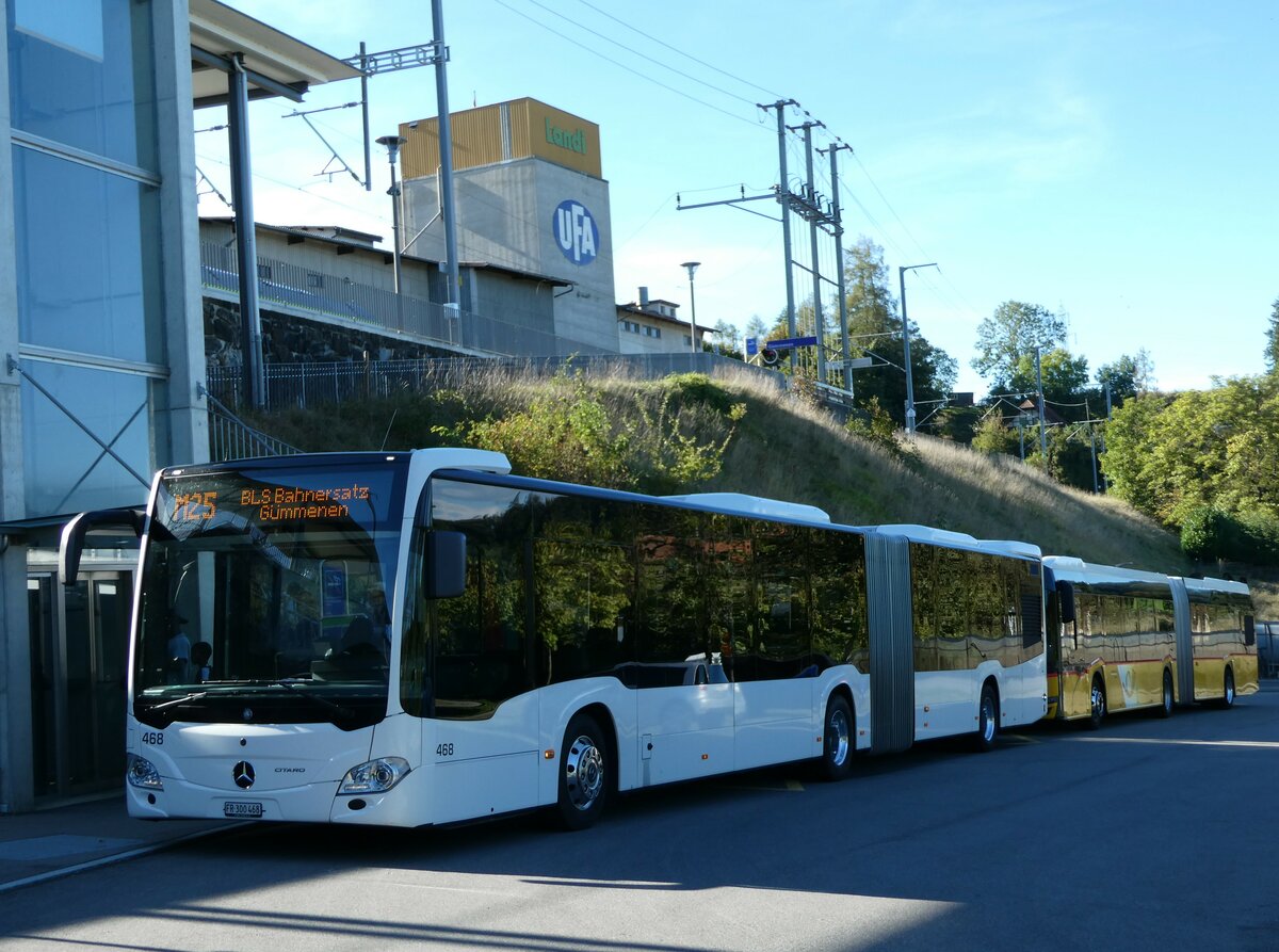 (240'052) - Intertours, Domdidier - Nr. 468/FR 300'468 - Mercedes (ex Nr. 201) am 11. September 2022 beim Bahnhof G�mmenen