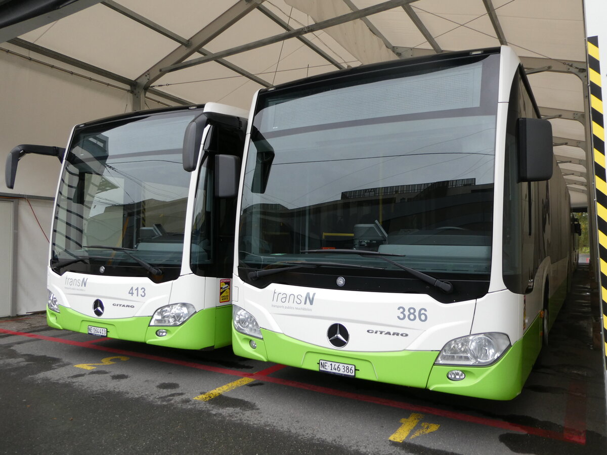 (240'411) - transN, La Chaux-de-Fonds - Nr. 386/NE 146'386 - Mercedes am 1. Oktober 2022 in La Chaux-de-Fonds, D�p�t