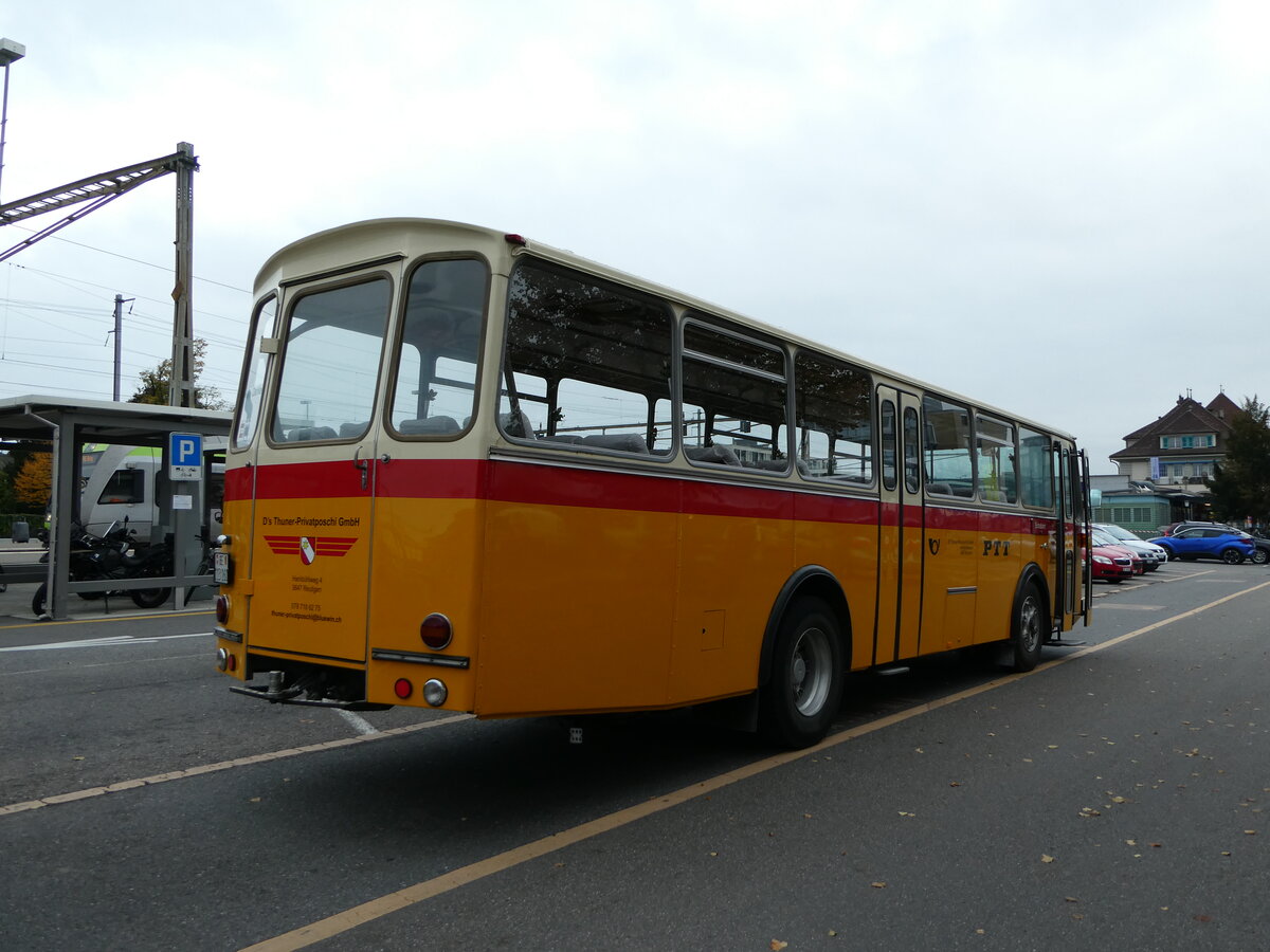 (240'734) - Gast, Reutigen - BE 113'160 - Saurer/T�scher (ex HPTrans, Thusis; ex Mauerhofer, Worb; ex Erni, SChupfart Nr. 3; ex P 24'636) am 9. Oktober 2022 in Thun, CarTerminal