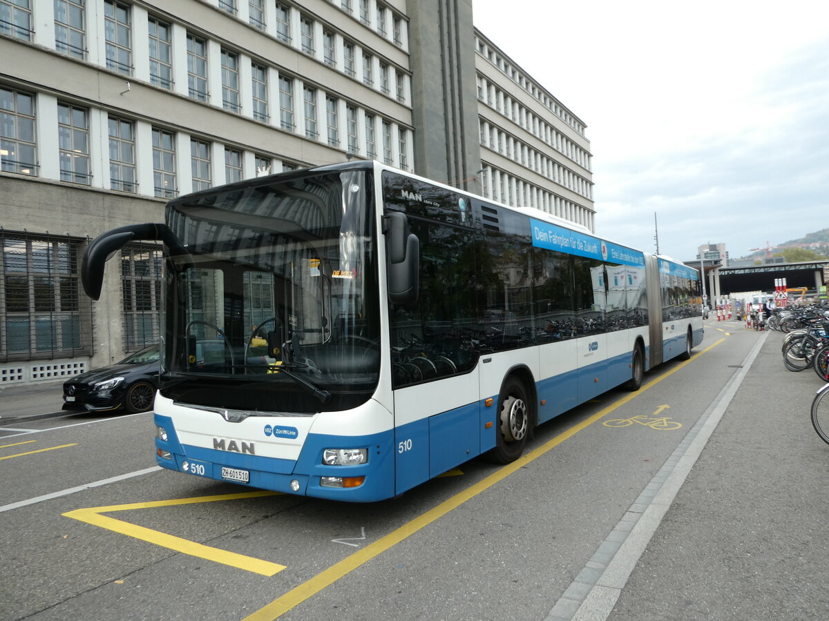(241'638) - VBZ Z�rich - Nr. 510/ZH 601'510 - MAN am 20. Oktober 2022 in Z�rich, Sihlpost