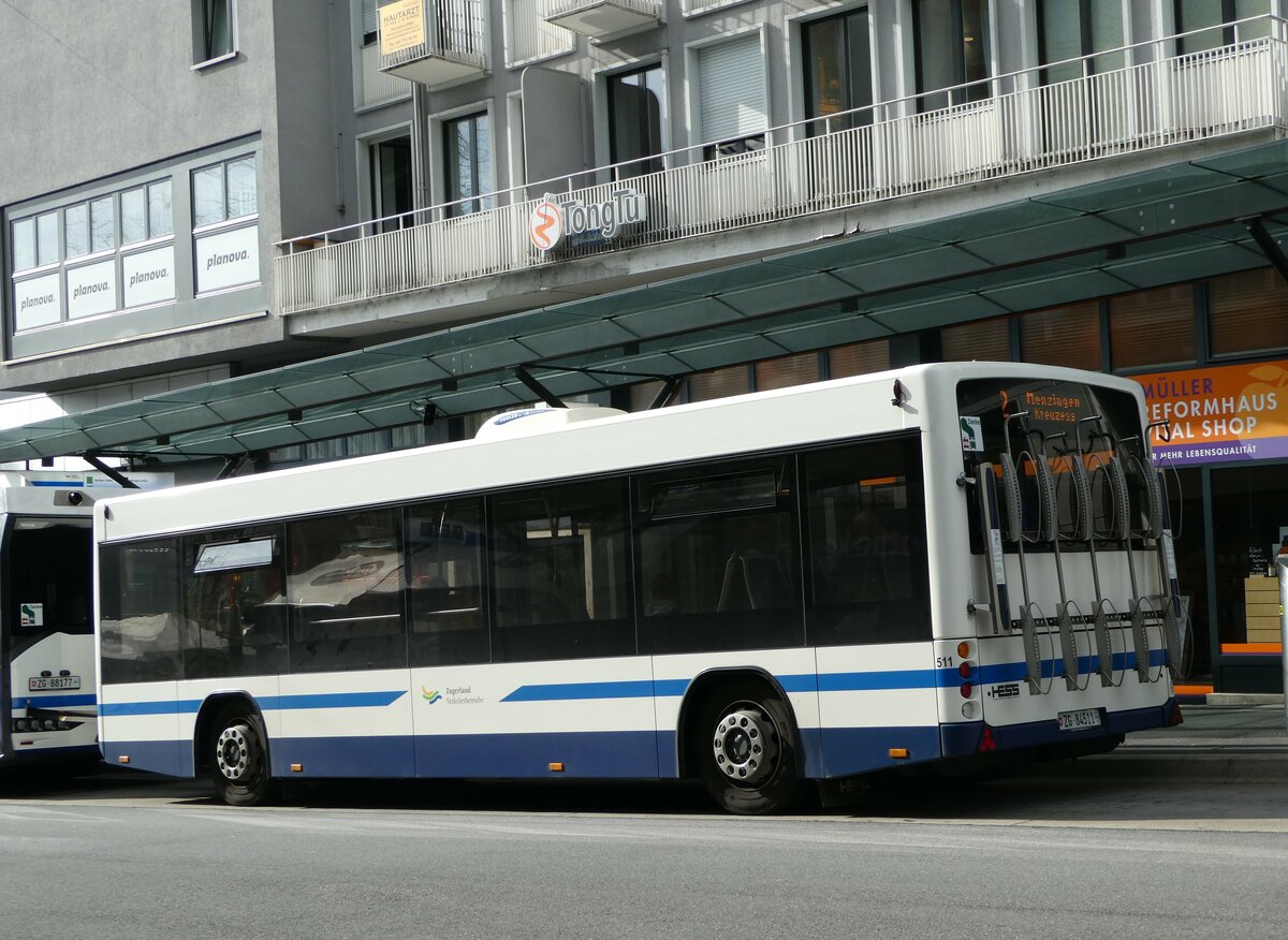 (242'024) - ZVB Zug - Nr. 511/ZG 84'511 - Lanz+Marti/Hess Personenanh�nger am 31. Oktober 2022 beim Bahnhof Zug