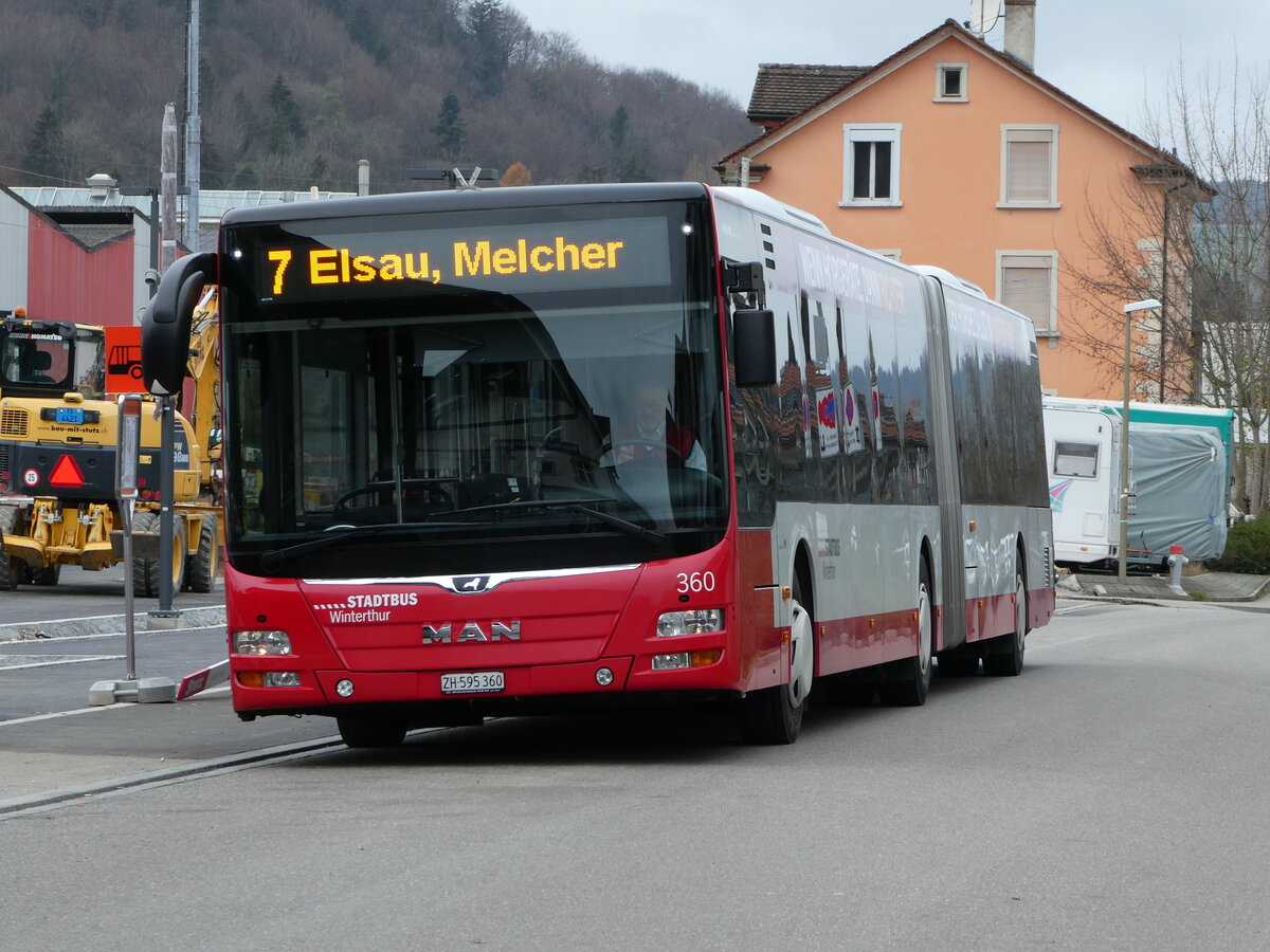 (243'254) - SW Winterthur - Nr. 360/ZH 595'360 - MAN am 29. November 2022 beim Bahnhof Winterthur W�lflingen
