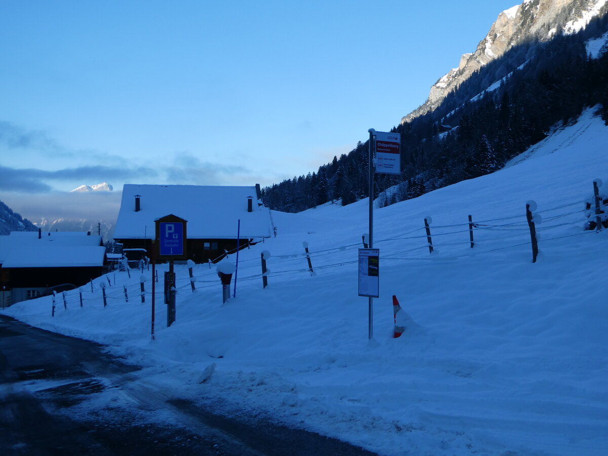 (243'617) - Noch PostAuto/Zuk�nftige AAGS-Haltestelle am 8. Dezember 2022 in Riemenstalden, Ch�ppeliberg