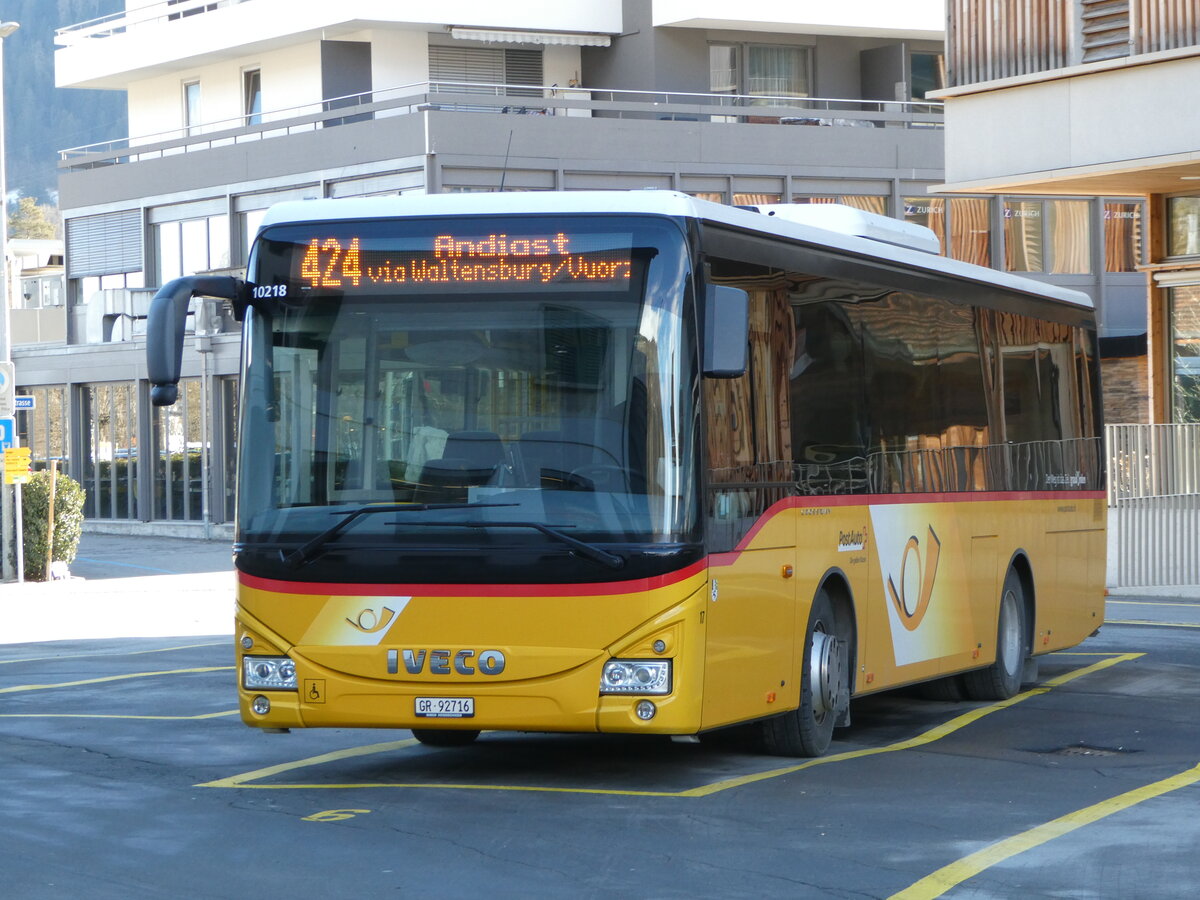 (245'109) - PostAuto Graub�nden - Nr. 17/GR 92'716/PID 10'218 - Iveco (ex Fontana, Ilanz Nr. 17; ex Fontana, Ilanz Nr. 11) am 18. Januar 2023 beim Bahnhof Ilanz