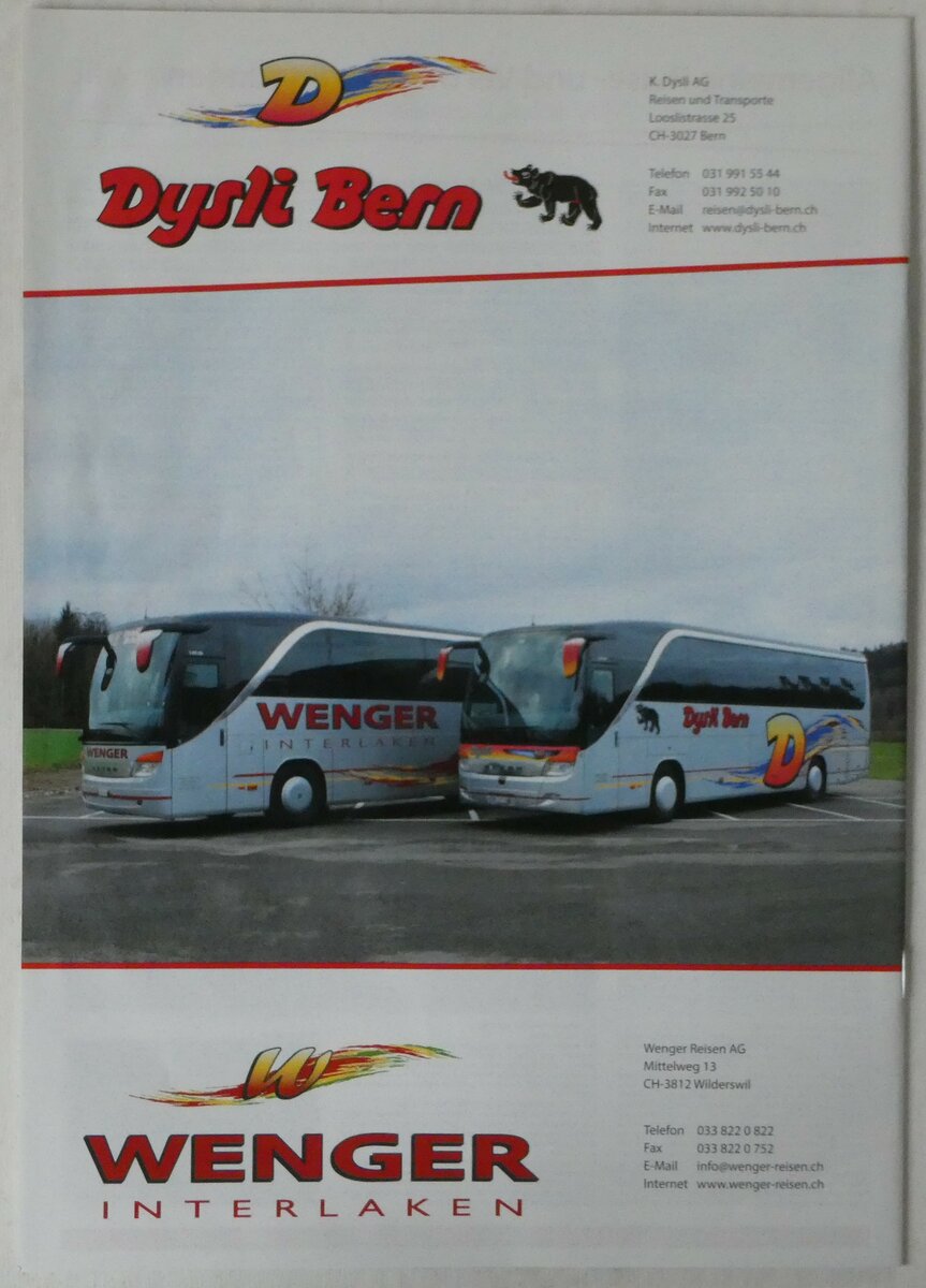 (245'316) - Dysli/Wenger-Reiseangebote 2016 am 23. Januar 2023 in Thun (R�ckseite)