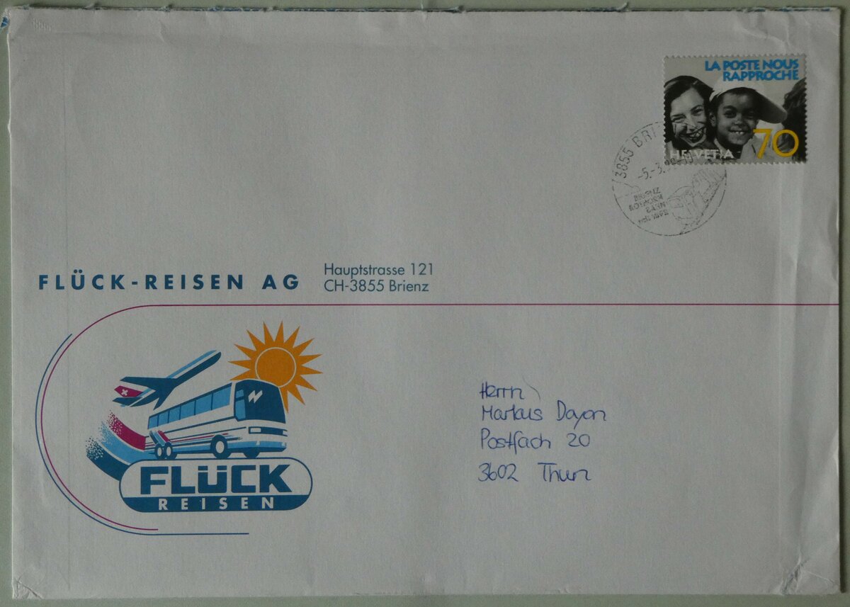 (246'067) - Fl�ck-Briefumschlag vom 5. M�rz 1998 am 12. Februar 2023 in Thun