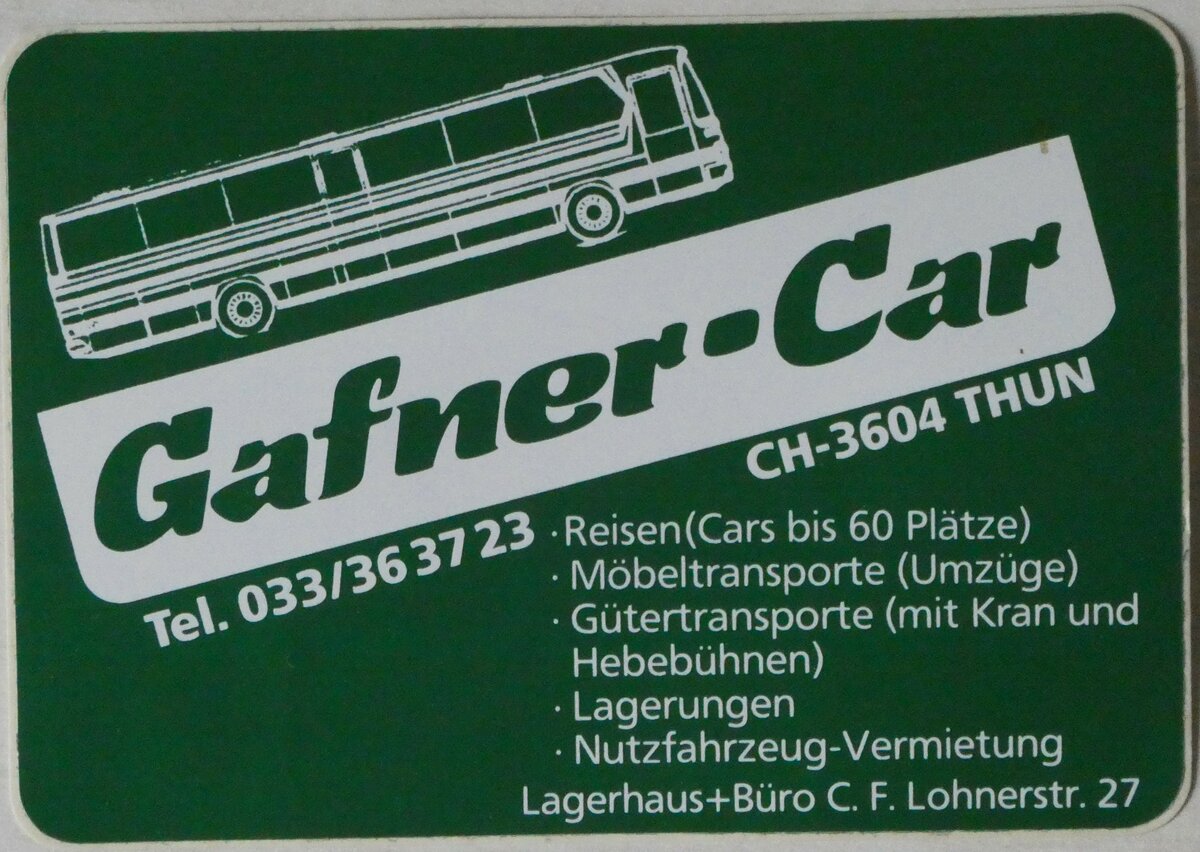 (246'358) - Kleber f�r Gafner-Car am 19. Februar 2023 in Thun