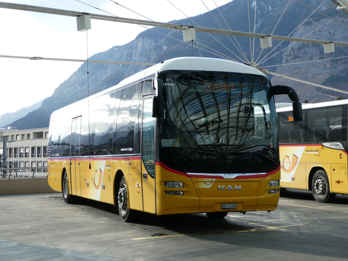(246'544) - PostAuto Graub�nden - GR 173'204/PID 10'506 - MAN am 24. Februar 2023 in Chur, Postautostation