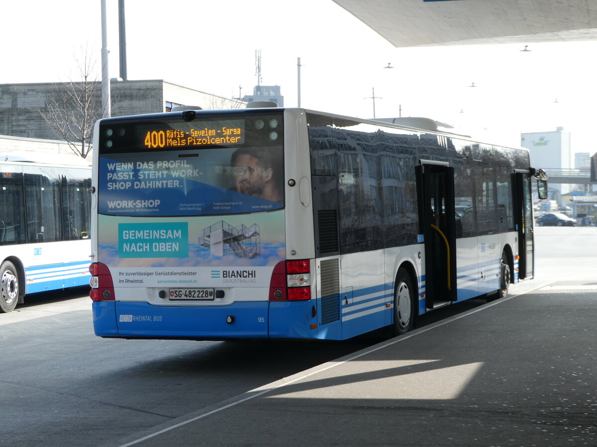 (246'860) - RTB Altst�tten - Nr. 95/SG 482'228 - MAN (ex PostBus/A BD 15'346) am 4. M�rz 2023 beim Bahnhof Buchs