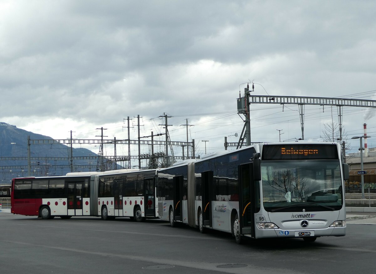 (247'012) - Aus Liechtenstein: Matt, Mauren - Nr. 95/FL 34'495 - Mercedes (ex Werner, D-Bensheim) am 9. M�rz 2023 beim Bahnhof Buchs
