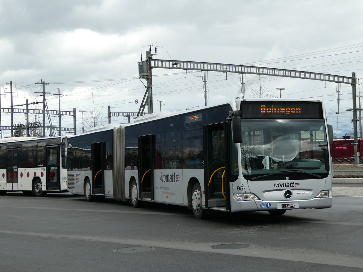 (247'013) - Aus Liechtenstein: Matt, Mauren - Nr. 95/FL 34'495 - Mercedes (ex Werner, D-Bensheim) am 9. M�rz 2023 beim Bahnhof Buchs