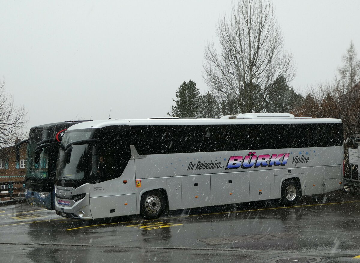 (247'207) - B�rki, B�riswil - Nr. 1/BE 391'755 - Scania am 14. M�rz 2023 in Adelboden, Landstrasse