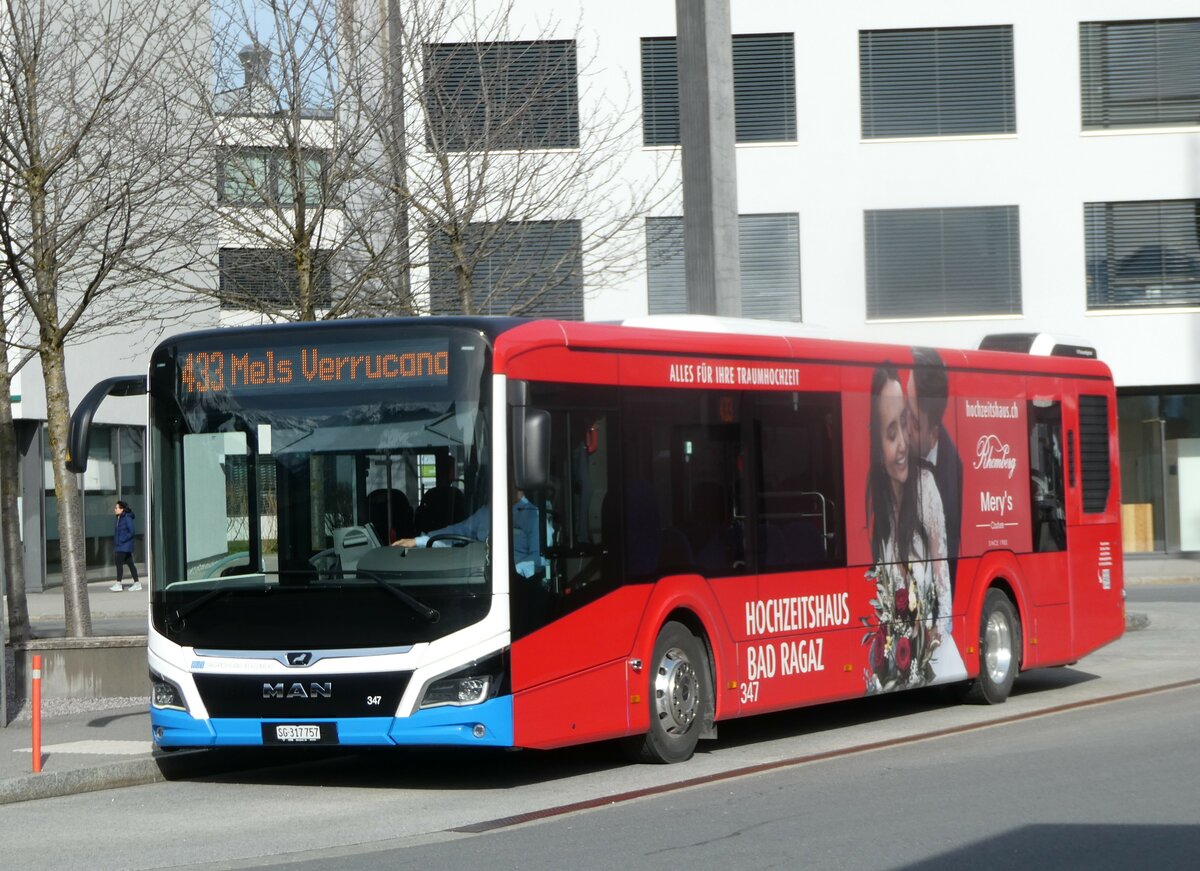 (247'296) - BSW Sargans - Nr. 347/SG 317'757 - MAN am 17. M�rz 2023 beim Bahnhof Sargans