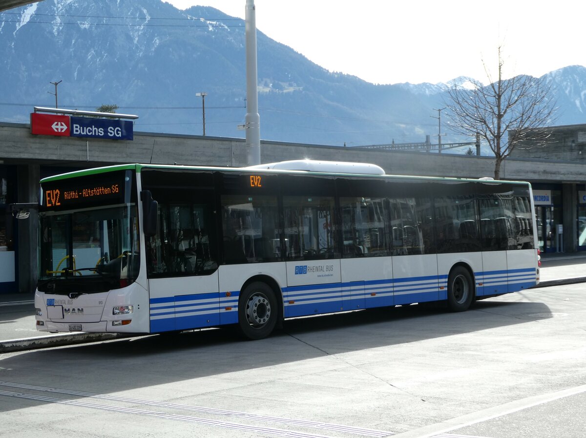 (247'297) - RTB Altst�tten - Nr. 913/SG 482'209 - MAN (ex PostBus/A BD 15'336) am 17. M�rz 2023 beim Bahnhof Buchs