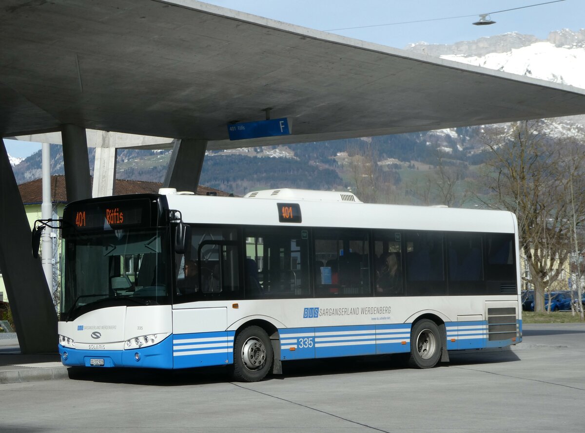 (247'302) - BSW Sargans - Nr. 336/SG 312'928 - Solaris am 17. M�rz 2023 beim Bahnhof Buchs