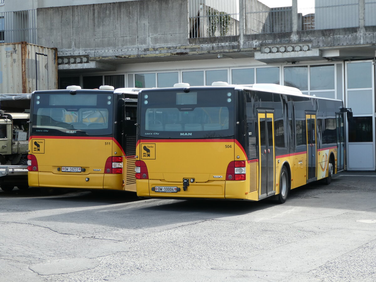 (247'442) - PostAuto Zentralschweiz - Nr. 504/OW 10'004/PID 10'777 - MAN (ex Nr. 10; ex Dillier, Sarnen Nr. 20) am 18. M�rz 2023 in Sarnen, Garage
