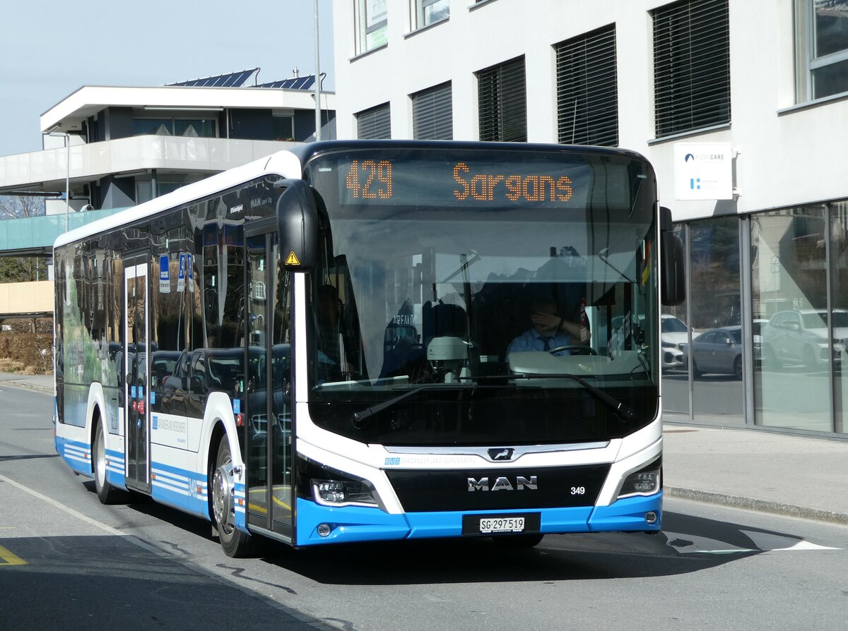 (247'493) - BSW Sargans - Nr. 349/SG 297'519 - MAN am 21. M�rz 2023 beim Bahnhof Sargans