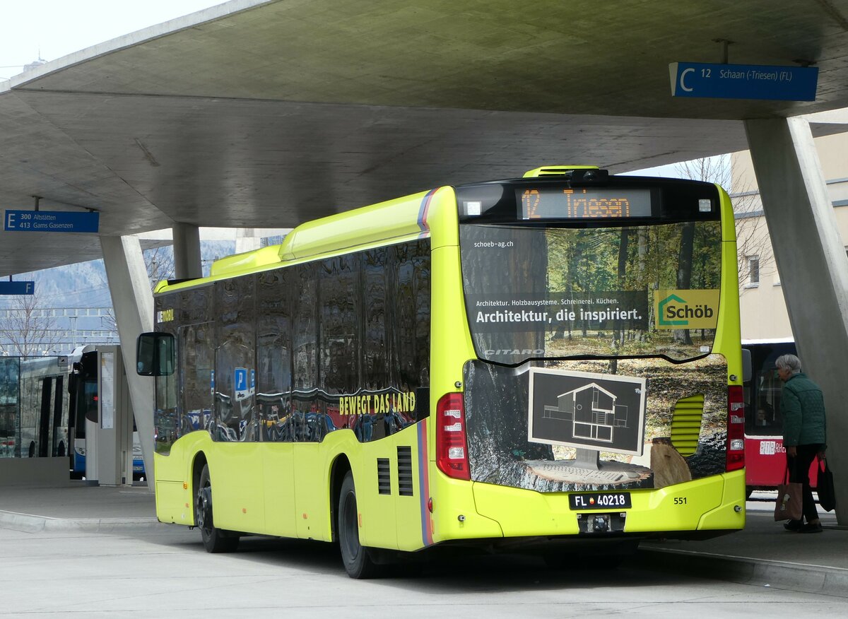 (247'502) - Aus Liechtenstein: BOS PS Anstalt, Vaduz - Nr. 551/FL 40'218 - Mercedes (ex PLA Vaduz Nr. 46/PID 10'587) am 21. M�rz 2023 beim Bahnhof Buchs