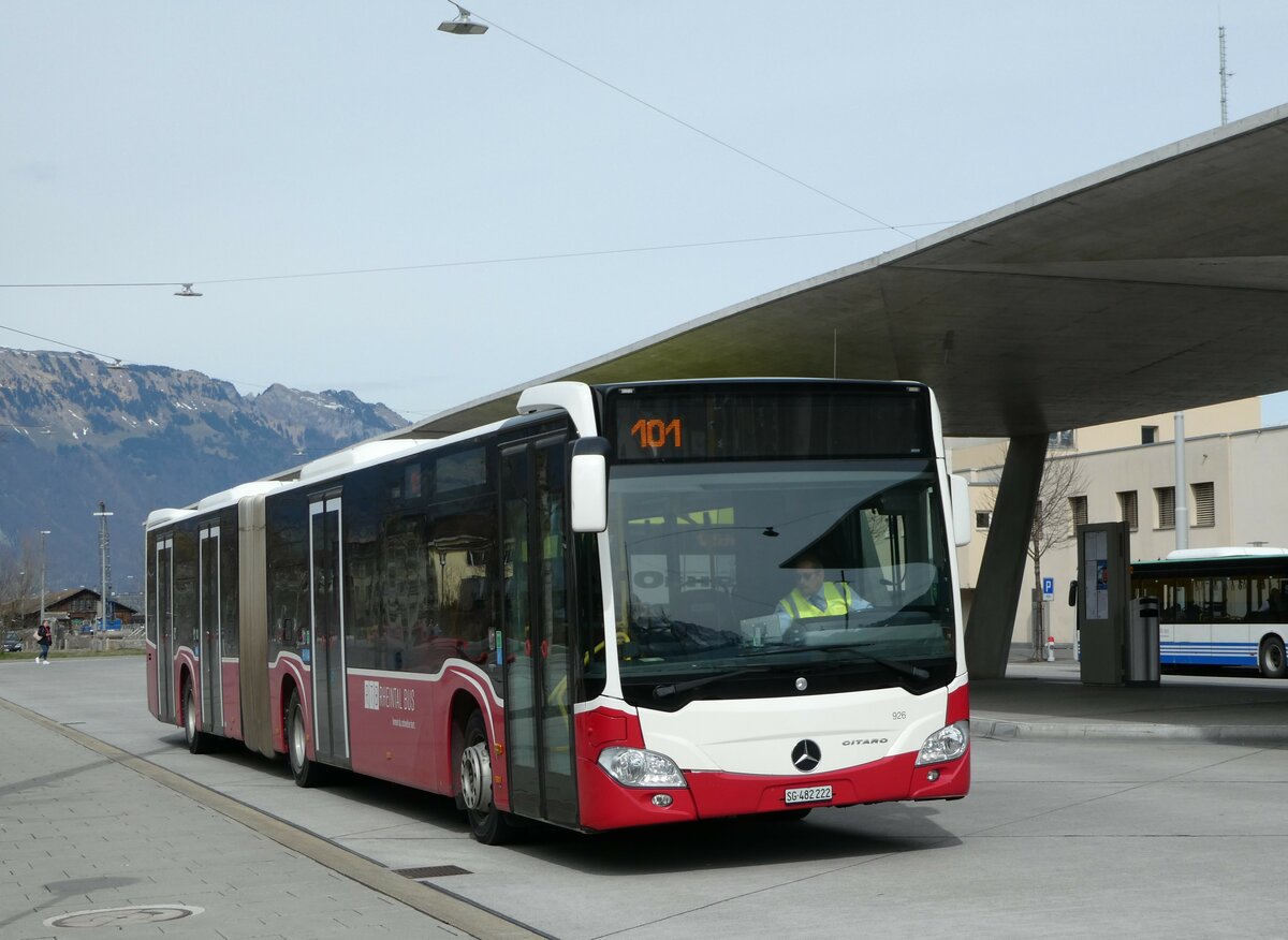 (247'511) - RTB Altst�tten - Nr. 926/SG 482'222 - Mercedes (ex Wiener Linien, A-Wien Nr. 8736) am 21. M�rz 2023 beim Bahnhof Buchs
