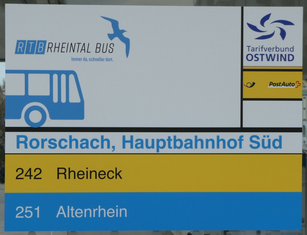 (247'540) - RTB/PostAuto-Haltestellenschild - Rorschach, Hauptbahnhof S�d - am 21. M�rz 2023