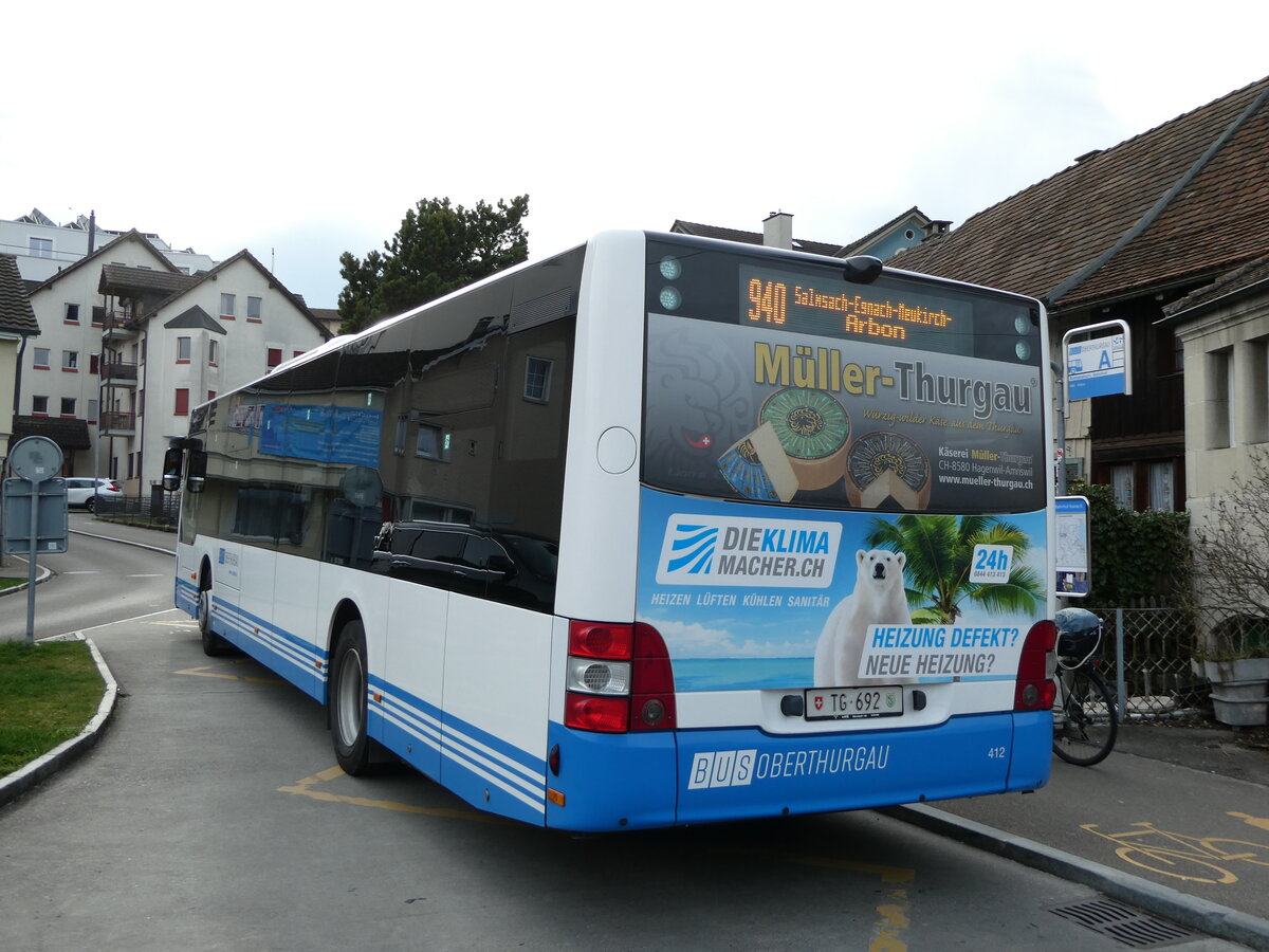 (247'545) - BOTG Amriswil - Nr. 412/TG 692 - MAN am 21. M�rz 2023 beim Bahnhof Romanshorn