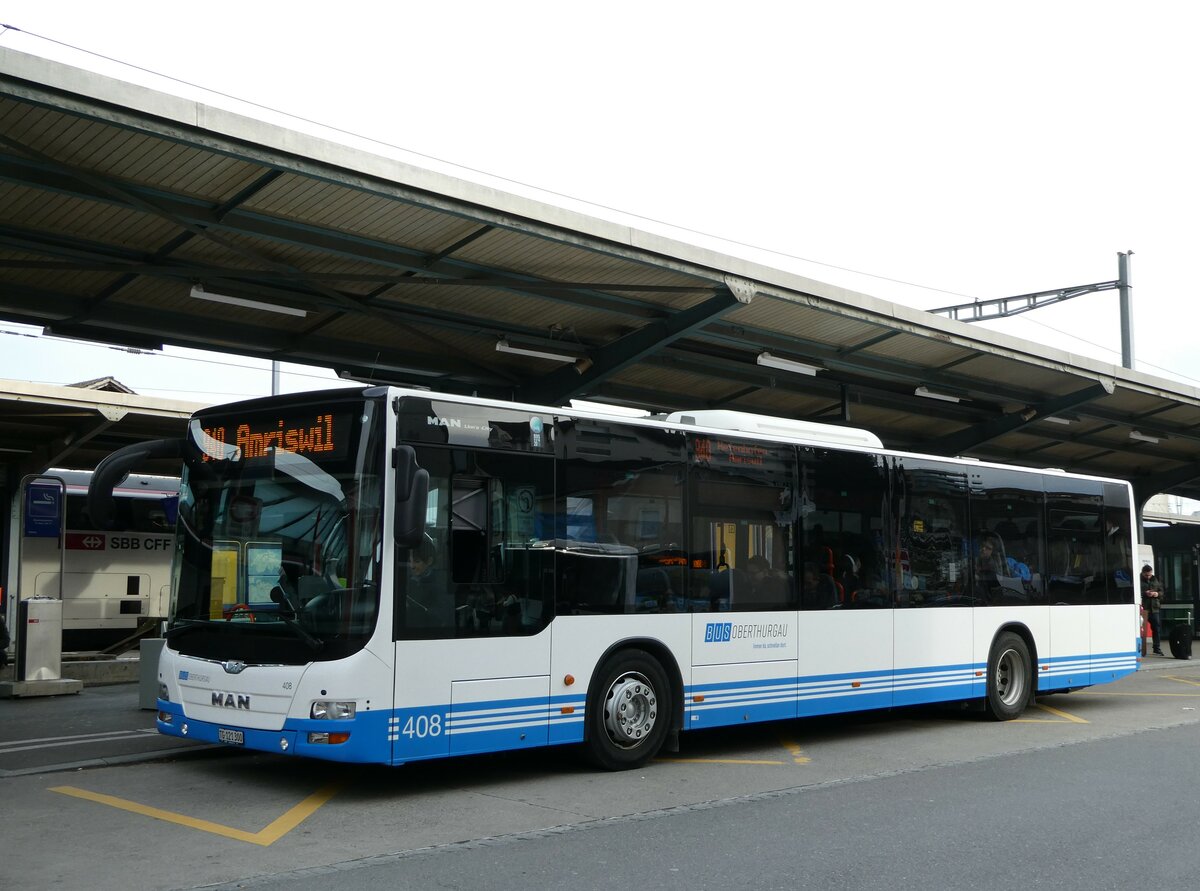 (247'547) - BOTG Amriswil - Nr. 408/TG 121'300 - MAN (ex Nr. 12) am 21. M�rz 2023 beim Bahnhof Romanshorn