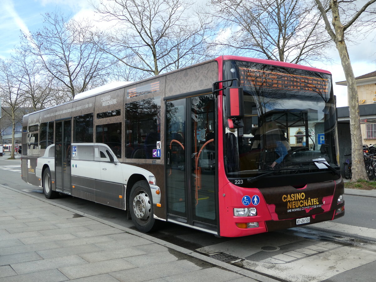(247'688) - TRAVYS Yverdon - Nr. 223/VD 486'500 - MAN am 25. M�rz 2023 beim Bahnhof Yverdon