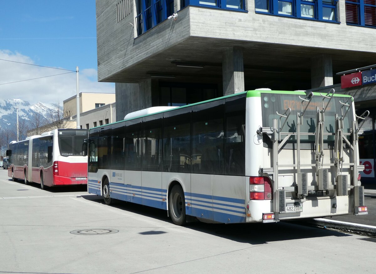 (247'786) - RTB Altst�tten - Nr. 912/SG 482'208 - MAN (ex PostBus/A BD 15'356) am 28. M�rz 2023 beim Bahnhof Buchs