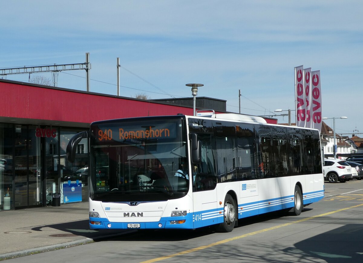 (247'804) - BOTG Amriswil - Nr. 414/TG 693 - MAN am 28. M�rz 2023 beim Bahnhof Amriswil