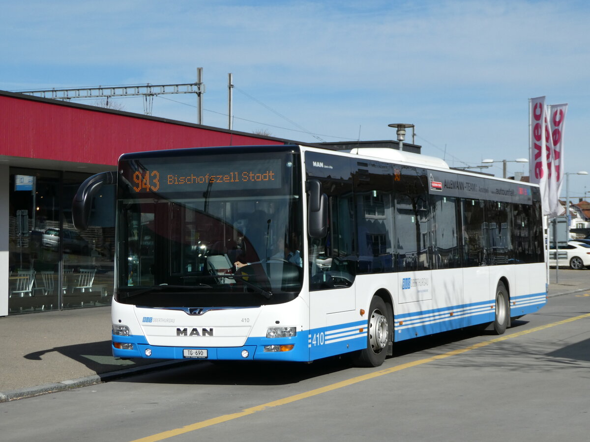 (247'814) - BOTG Amriswil - Nr. 410/TG 690 - MAN am 28. M�rz 2023 beim Bahnhof Amriswil
