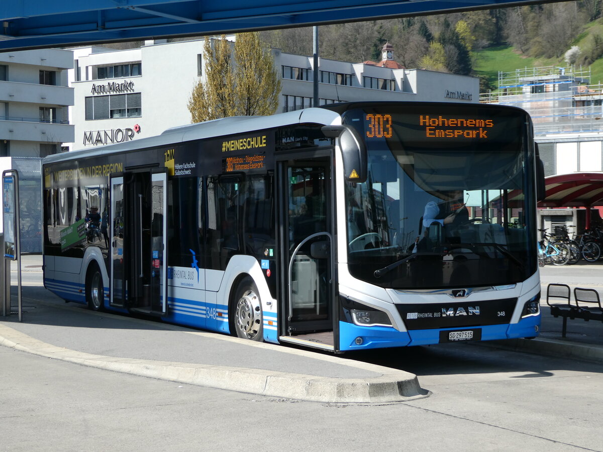 (248'101) - RTB Altst�tten - Nr. 348/SG 297'515 - MAN (ex BSW Sargans Nr. 348) am 6. April 2023 beim Bahnhof Heerbrugg