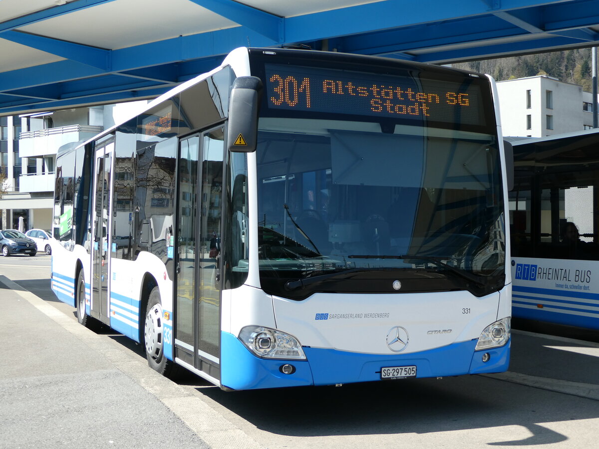 (248'105) - BSW Sargans - Nr. 331/SG 297'505 - Mercedes am 6. April 2023 beim Bahnhof Heerbrugg