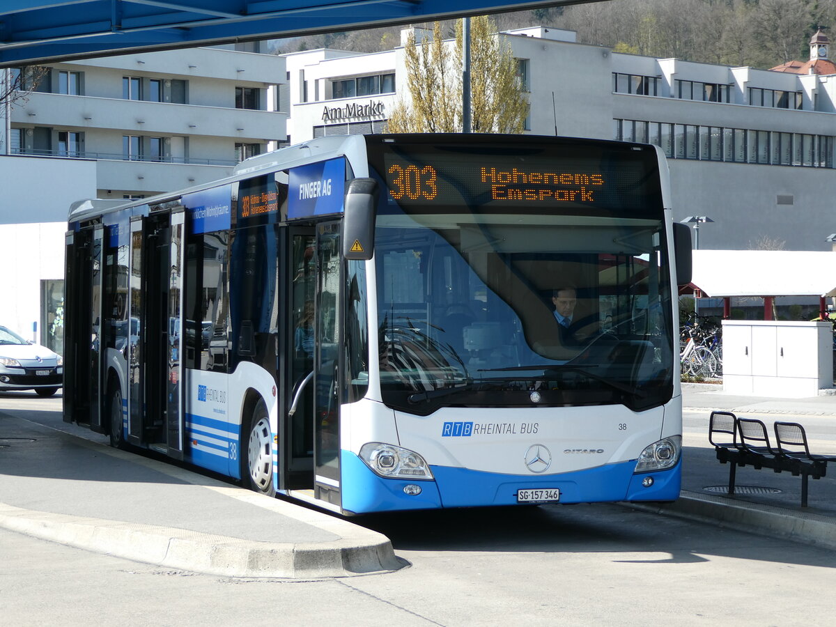 (248'106) - RTB Altst�tten - Nr. 38/SG 157'346 - Mercedes am 6. April 2023 beim Bahnhof Heerbrugg